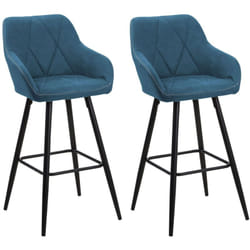 Lot 2 Tabourets Chaises de Bar Tapissés en Tissu Bleu avec Pieds Noirs Design Tendance pour Cuisine ou Salle à Manger Rétro Glamour Beliani