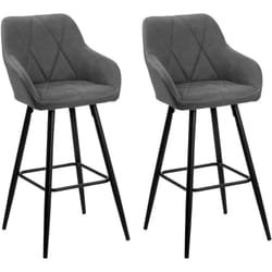 Lot 2 Tabourets Chaises de Bar Tapissés en Tissu Gris avec Pieds Noirs Design Tendance pour Cuisine ou Salle à Manger Rétro Glamour Beliani