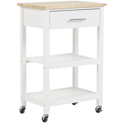 Beliani - Desserte sur Roulette avec Large Tiroir Plateau Suppérieur en Bois de Pin et Structure en mdf Blanc avec 2 Plateaux Inférieurs