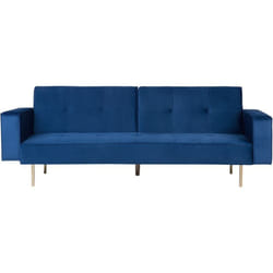 Beliani - Canapé Clic-Clac en Velours Bleu Foncé avec Fonction Lit et Pieds Dorés pour Salon au Design Glamour