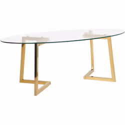 Description générale Table basse moderne en verre de forme ovale avec pieds dorés, alliant style art déco et modernité. Son d ...