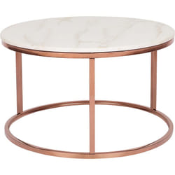 Table Basse Ronde avec Plateau Effet Marbre Beige en mdf et Cadre en Métal Cuivré au Style Moderne et Glamour Beliani