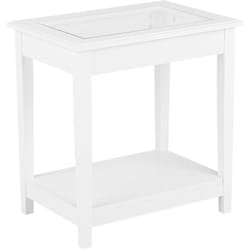 Table de Chevet au Style Méditerranéen avec 2 Plateaux dont le Supérieur est en Verre et la Structure est en Panneau à Particule Blanc Beliani