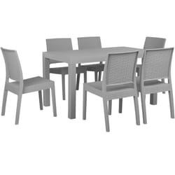 Ensemble de Jardin ou Terrasse Table 80 x 140 cm et 6 Chaises en Rotin Gris Clair Résistant et Durable au Style Traditionnel et Intemporel Beliani