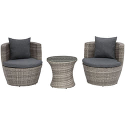 Set de Jardin Terrasse ou Blacon en Rotin Gris avec Coussin d'Assise Assortis Matières Résistantes aux Intempéries et Style Méditerranéen Beliani