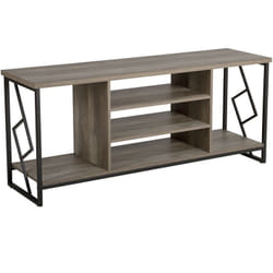 Beliani - Meuble Tv au Style Industriel Rangement Ouvert 2 Étagères Effet Bois Foncé et Structure Design en Métal Noir Idéal pour Salon Moderne