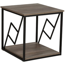 Beliani - Table d'Appoint Carrée 56 x 56 cm Effet Bois Foncé avec Structure en Métal Noir Plateau de Rangement pour Salon de Style Moderne ou