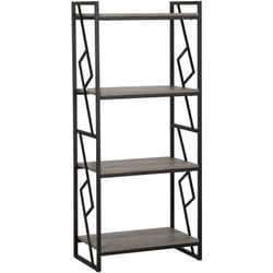 Bibliothèque au Style Industriel composé de 4 Compartiments en Imitation Bois et une Structure en Métal Noir 143 cm de Hauteur Beliani