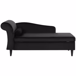 Canapé méridienne en velours noir avec rangement. Cette chaise longue de style classique devient instantanément le point cent ...