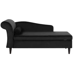 Beliani - Chaise Longue Méridienne Côté Gauche en Velours Noir avec Rangement pour Salon au Style Glamour