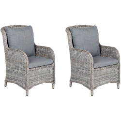 Beliani - Set 2 Chaises Fauteuils de Jardin en Rotin Gris avec Coussins Assortis pour Salon Extérieur ou Terrasse au Style Campagne ou Traditionnel