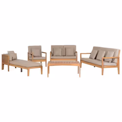 Salon de jardin 7 places en bois acacia avec coussin gris PATAJA