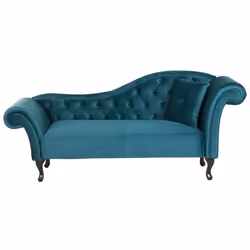 Beliani - Chaise longue en velours bleu paon côté droit LATTES