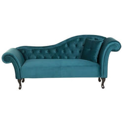 Beliani - Chaise longue en velours bleu paon côté droit LATTES
