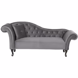 Chaise longue en velours gris côté gauche. Élégante, originale et extrêmement confortable ! La chaise longue en cuir artifici ...