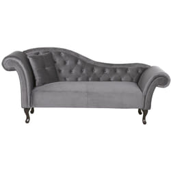 Beliani - Chaise Longue Méridienne Chesterfield Côté Gauche en Velours Gris pour Salon Glamour et Vintage