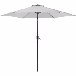 Parasol avec pied central et toile gris clair. Ce parasol simple et très fonctionnel est prêt à être utilisé dans votre jardi ...
