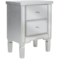 Table de Chevet au Design Glamour en Effet Miroir composé de 2 Tiroirs Argenté Brillant 63 cm de Hauteur Beliani