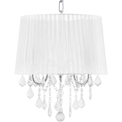 Lampe Suspension Lustre Glamour en Tissu Blanc avec Cristaux Décoratifs E14 40W Solution Éclairage de Style pour Salon Tendance Beliani