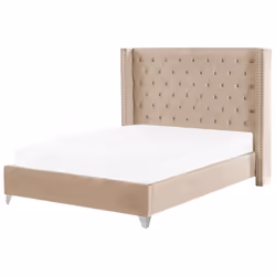 Lit deux places. Ajoutez une touche de glamour à votre chambre à coucher avec cet élégant cadre de lit. La pièce mélange de m ...