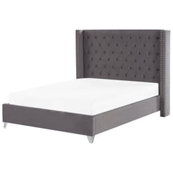 Lit Double en Velours Gris 160 x 200 cm avec Haute Tête de Lit Chesterfield pour Chambre au Style Moderne ou Glamour Beliani