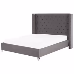 Lit double en velours gris 180 x 200 cm LUBBON