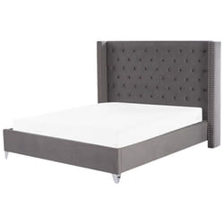 Lit double en velours gris 180 x 200 cm LUBBON