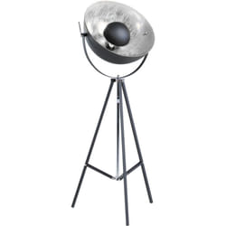 Lampadaire E27 Max 40W en Métal Noir sur Trépied Intérieur Abat-Jour Argenté Thames