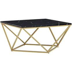 Beliani - Table Basse avec Plateau Carré Effet Marbre Noir en mdf et Cadre Géométrique en Métal Doré au Style Moderne et Glamour