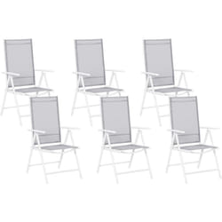 Lot de 6 Chaises de Jardin en Aluminium et Textile Blanc et Gris Industriel Catania