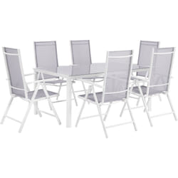 Ensemble de Jardin Table et 6 Chaises en Aluminium et Verre Gris Industriel Catania