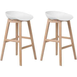Lot 2 Tabourets de Bar aux Sièges Blancs et Pieds en Bois Clair pour Salle à Manger ou Cuisine au Design Moderne Nordique et Minimaliste Beliani