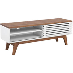 Beliani - Meuble tv Bois Foncé et Blanc en mdf avec Porte Coulissante 1 Etagère Rétro Toledo ii