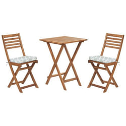 Table et 2 chaises de jardin en bois avec coussins vert menthe FIJI