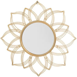 Beliani - Miroir Mural Décoratif de Forme Ronde avec Cadre au Motif Floral en Métal Doré pour Salon et ou CHambre