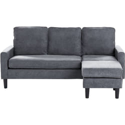 Beliani - Canapé Fixe 3 Places en Tissu Gris Foncé avec Pouf Ottoman Confortable pour Salon au Design Moderne