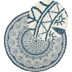 Beliani - Tapis Rond Bleu Motif Mandala Tendance en Jute ø 120 cm pour Chambre ou Salon Oriental