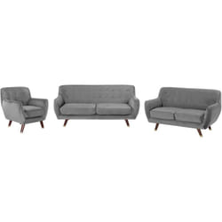 Beliani - Ensemble Salon 2 Canapés Fixes et Fauteuil en Velours Gris avec Boutons Décoratifs pour Salon au Style Glamour