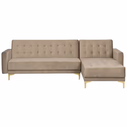 Canapé angle gauche convertible en velours beige clair 4 places ABERDEEN