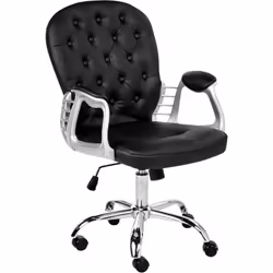 Chaise de bureau noire à dossier capitonnée. Une chaise de bureau luxueuse qui allie parfaitement les influences modernes et ...