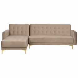 Canapé angle droite convertible en velours beige clair 4 places ABERDEEN