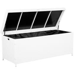 Coffre de Rangement Extérieur 158 x 63 cm en Rotin Blanc Idéal pour Stockage d'Accessoires de Jardin et Coussins Durable et Décoratif Beliani