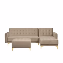 Beliani - Canapé angle à gauche en velours beige clair avec pouf ABERDEEN