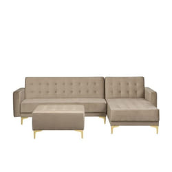 Beliani - Canapé angle à gauche en velours beige clair avec pouf ABERDEEN