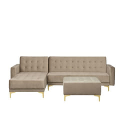 Beliani - Canapé angle à droite en velours beige clair avec pouf ABERDEEN