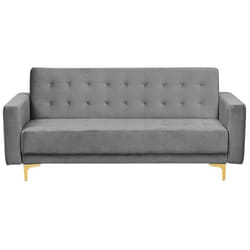 Canapé convertible 3 places en velours gris ABERDEEN