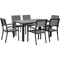 Ensemble de Jardin Table et 6 Chaises en Aluminium Noir et Bois Synthétique Gris Ultra Résistant Design Intemporel Élégant et Universel Beliani