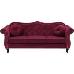 Beliani - Canapé Type Chesterfield 3 Places en Velours Rouge avec Dossier Capitonné pour Salon au Style Vintage et Glamour