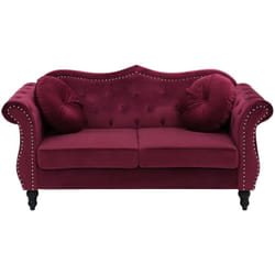 Beliani - Canapé Type Chesterfield 2 Places en Velours Rouge avec Dossier Capitonné pour Salon au Style Vintage et Glamour