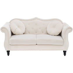 Beliani - Canapé Type Chesterfield 2 Places en Velours Beige pour Salon au Style Vintage et Glamour